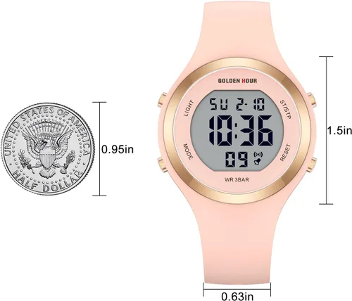 Vista 5 de GOLDEN HOUR Reloj de pulsera de silicona con cronógrafo digital impermeable para mujer