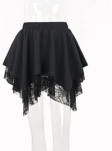 Vista 4 de TOMETO STAR Faldas irregulares de malla para mujer, con cremallera de pentagrama, punk gótica, oscuridad, falda casual suelta para club