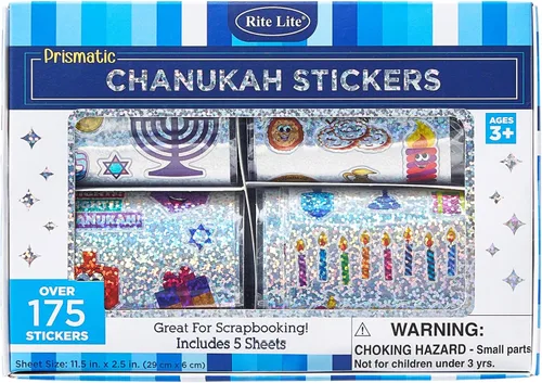 Vista 2 de Rite Lite Caja de calcomanías de Hanukkah más de 175 calcomanías festivas. Dreidels, menorás, estrellas, iconos de Janucá, regalos de fiesta judía