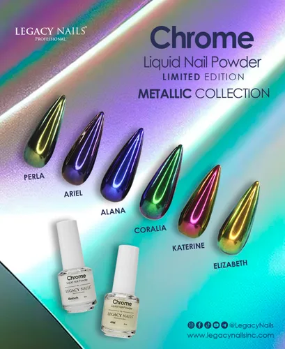 Vista 6 de LEGACY NAILS Polvo líquido profesional para uñas CROMADO - ALANA 0.2 fl oz - Revela la magia de los efectos iridiscentes, nacarados y metálicos - Di