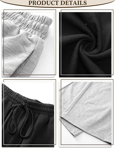Vista 6 de Locoowai Paquete de 2 pantalones deportivos de pierna recta para mujer, con cordón, cintura elástica, holgados, pierna ancha, pantalones casuales