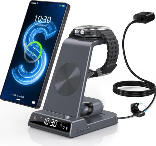 Vista 8 de Cargador inalámbrico para estación de carga Samsung con reloj para Samsung Galaxy S25 Ultra/S24 Ultra/Z Flip 7/Fold 6/Bud, estación de carga Android