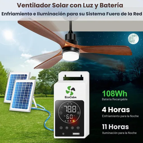 Vista 5 de Ventilador de techo solar para cenador de 42 pulgadas con batería y termostato inteligente