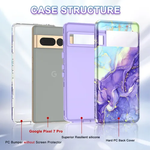 Vista 2 de Btscase Funda para Google Pixel 7 Pro, patrón de mármol 3 en 1, resistente a prueba de golpes, cuerpo completo, policarbonato duro y suave