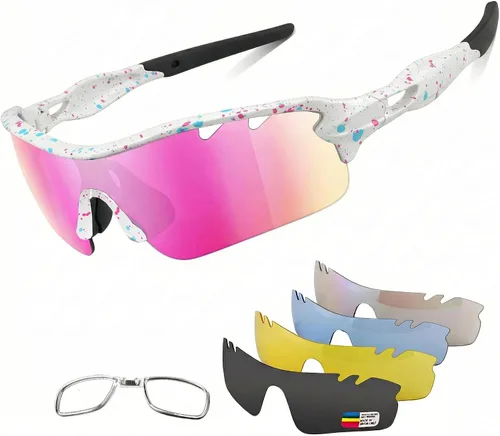 Vista 20 de BangLong Polarized UV400 Sports Sunglasses with 5 Lenses for Men Women TR90 Flexible Frame, 5 Interchangeable Lens with RX Insert, 0.9oz Sports