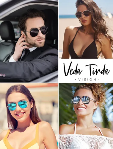 Vista 3 de Veda Tinda Vision Gafas de sol de aviador para mujeres y hombres, polarizadas, vintage, retro, clásicas, de moda, 2023, protección UV400, C13