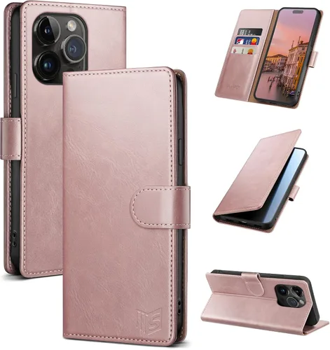 Vista 23 de SUANPOT Funda tipo cartera para iPhone 14 Pro de 6.1 pulgadas con bloqueo RFID, tarjetero y tarjetero, funda protectora de piel sintética con tapa