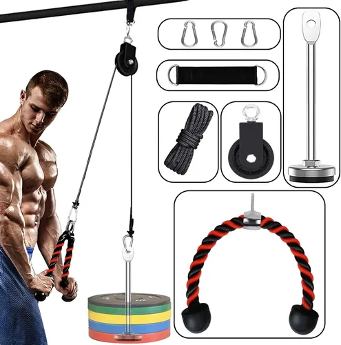 Vista 11 de Sistema de polea de cable de peso, accesorios de polea de entrenamiento LAT y elevación para gimnasio, sistema de polea de entrenamiento de tríceps