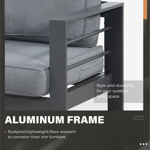Vista 3 de Solaste Juego de muebles de aluminio para exteriores, juego de conversación de sofá seccional de 4 piezas con mesa de centro de vidrio templado