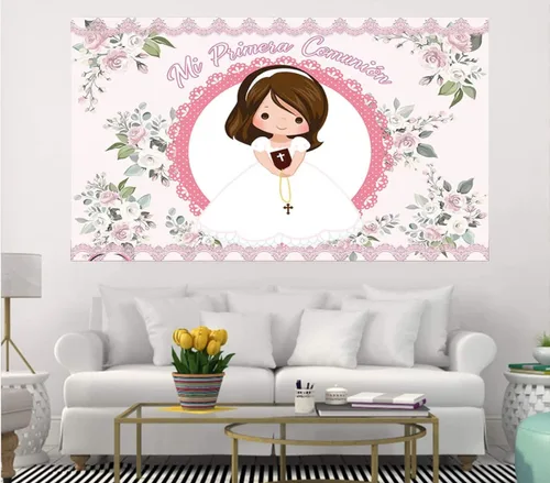 Vista 4 de My First Communion Girl Bautismo Fotografía Fondo Dios bendiga bautismo Mi Bautizo Decoración telón de fondo de estudio fotográfico de vinilo