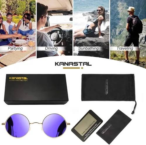 Vista 44 de KANASTAL Gafas de sol redondas polarizadas para mujeres y hombres, estilo hippie con protección UV400
