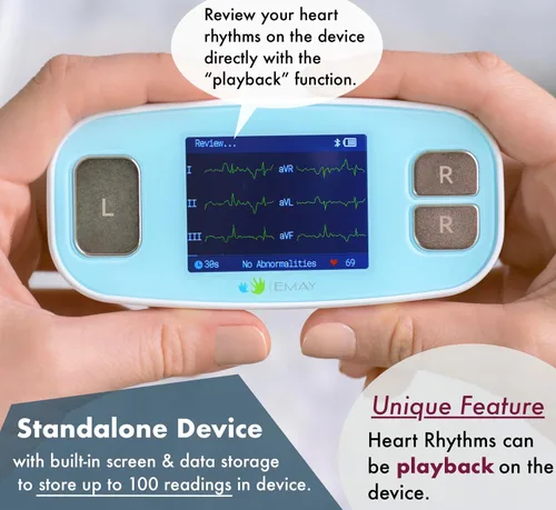 Vista 4 de EMAY 6L Monitor ECG portátil Graba ECG y frecuencia cardíaca en 6 canales Compatible con Smartphone y PC No se requiere suscripción