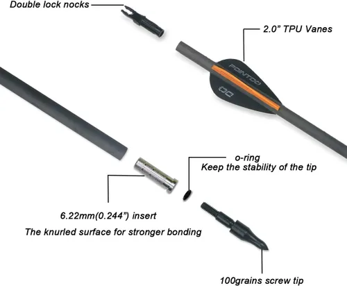 Vista 2 de Flechas de caza 100% carbono con puntas extraíbles para arco compuesto y recurvo (paquete de 12)