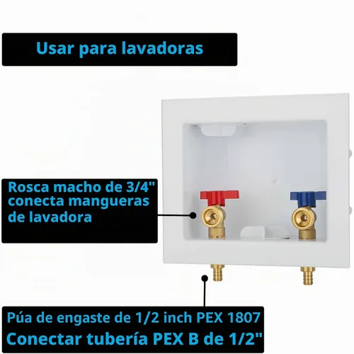 Vista 2 de Caja de salida para lavadora PEX con drenaje central, entrada PEX-B de 1/2 pulgada F1807 x salida de rosca NH LI-520-11 (1 unidad)