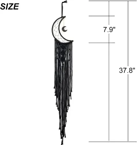 Vista 5 de MOONFLY Atrapasueños de Luna Negra con Atrapasueños de Algodón Tejido a Mano Macramé Boho Colgante de Pared Decoración del Hogar Ornamento Artesanía