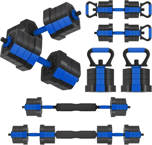 Vista 12 de VIVITORY Juego de mancuernas de pesos ajustables, pesas libres con conector, juego de mancuernas ajustables antideslizantes, barra para gimnasio