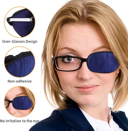 Vista 2 de eZAKKA Parches para ojos para adultos, parche para gafas, parche de seda para ojo perezoso, ambliopía, estrabismo y después de la cirugía