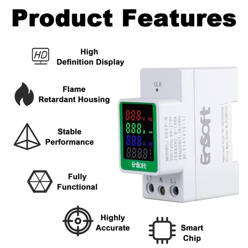 Vista 4 de Medidor de Energía Digital CA, 80-270V 100A Amperímetro Voltímetro Amperímetro Probador de Voltaje Amperios Vatios Kwh Factor de Potencia Medidor