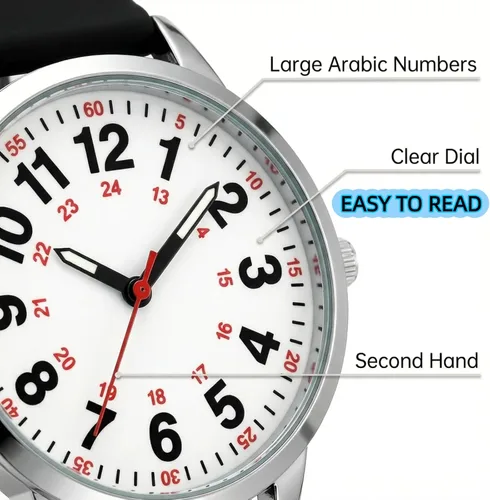 Vista 2 de Easy Read Women’s Watch with Second Hand, 35mm Dial with Large Arabic Numbers, Water Resistant Silicone Strap Wrist Watch with Luminous Hands