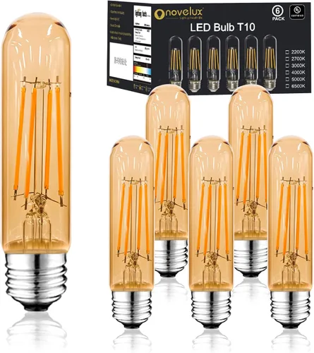 Vista 17 de Bombilla LED E26 de 3.2 pulgadas, 2200K blanco ámbar, equivalente a 60 vatios, CA 120V 600LM, bombillas Edison regulables, bombillas de luz