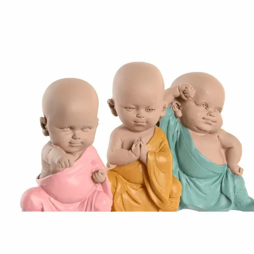Vista 4 de Figura Decorativa DKD Home Decor Azul Rosa Amarillo Resina Monje (8 x 5,5 x 12,7 cm) (3 Unidades)