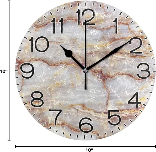Vista 9 de ALAZA Reloj de pared de mármol marrón natural, funciona con pilas, sin tictac, silencioso, de cuarzo, analógico, rústico, rústico, reloj redondo
