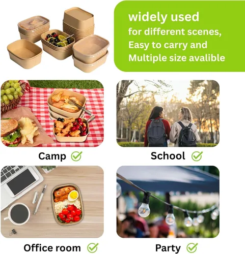 Vista 5 de Recipiente desechable de 17 onzas con tapas, 50 juegos de tazones de papel para acai compostables para fideos de sopa, aptos para microondas