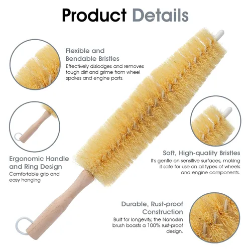 Vista 3 de Nanoskin (85 – 799) Cepillo grande para rueda de radios con alambre con revestimiento de plástico