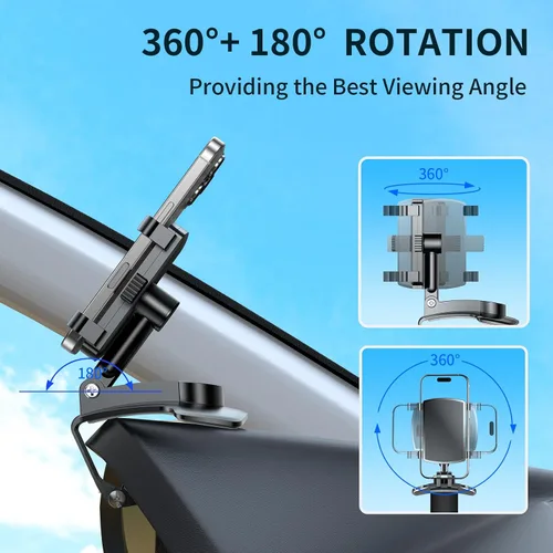 Vista 8 de Soporte universal de teléfono para tablero de instrumentos de 360°, soporte giratorio multifuncional para visera/retrovisor para teléfonos de 4 a 7