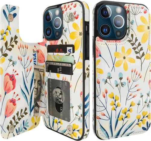 Vista 21 de HAOPINSH Funda tipo cartera con tarjetero para iPhone 14/13, diseño de Girasoles Bandera Americana