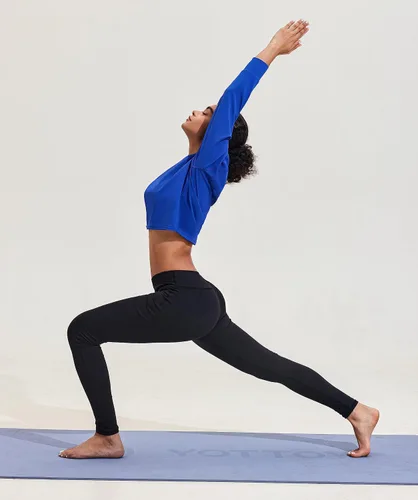 Vista 4 de PINSPARK Camisetas cortas de entrenamiento para mujer, de manga larga, para yoga, casual, atlética, para correr, gimnasio, entrenamiento