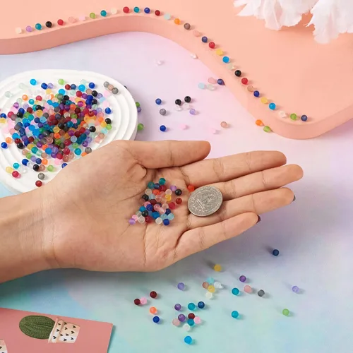 Vista 7 de Craftdady - 500 piezas de cuentas de vidrio redondas de 4 mm esmeriladas transparentes con cristal mate. Cuentas de vidrio esféricas pequeñas y 20