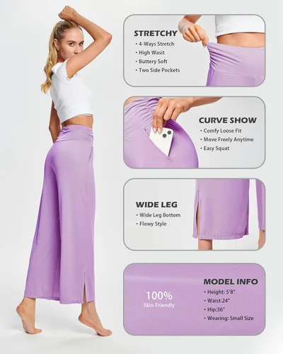 Vista 4 de HARTPOR Pantalones de yoga de pierna ancha para mujer, pantalones palazzo, pantalones casuales de cintura alta, pantalones de pijama cómodos