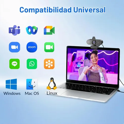 Vista 8 de Cámara web 4K para PC con enfoque automático dual PDAF y CDAF, Ultra 4K HD, 2 micrófonos de reducción de ruido, corrección automática de luz, USB-A