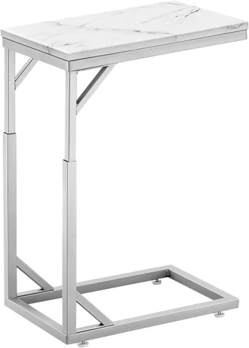 Vista 14 de Mesa auxiliar en forma de C, mesa de sofá pequeña con marco de metal, mesa auxiliar de altura ajustable para sofá, sala de estar, dormitorio, mesita
