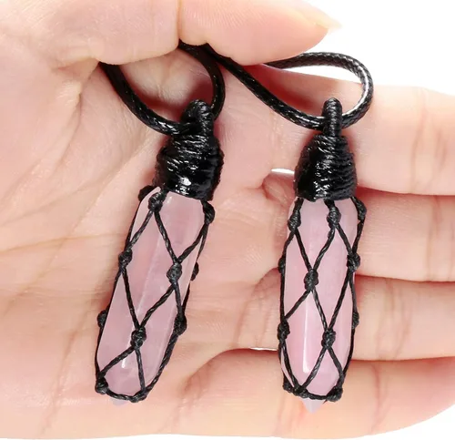 Vista 2 de Nupuyai Collar con colgante de piedra envuelta en alambre de punta de cristal hexagonal hecha a mano para mujeres y hombres, amuleto curativo Reiki