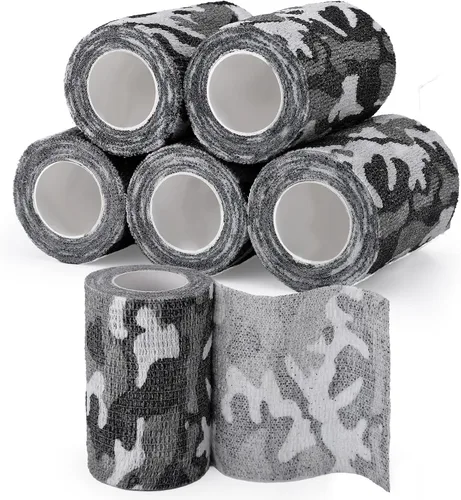 Vista 13 de Cinta adhesiva de camuflaje de 6 rollos, 1/2/3/4 pulgadas x 14.8 pies, vendaje autoadhesivo de camuflaje para acampar al aire libre, tira elástica