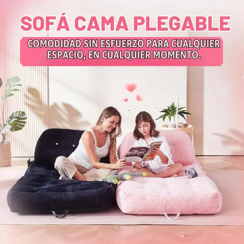 Vista 3 de Sofá cama plegable Futón Sofá Cama Silla Rosa y Negro Negro y rosado