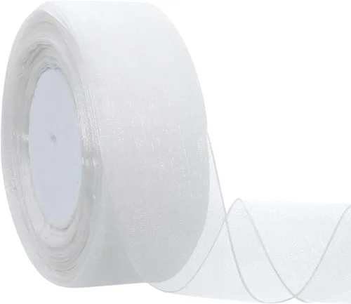 Vista 13 de Hapeper Cinta de organza transparente de 1 1/2 pulgadas, 50 yardas/rollo (negro)