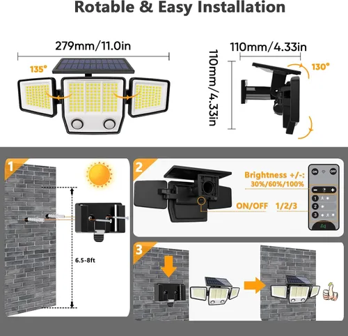 Vista 6 de MDCMDCM Luces solares con sensor de movimiento para exteriores impermeables - 3000LM 3 modos luces de seguridad para exteriores iluminación de 270°