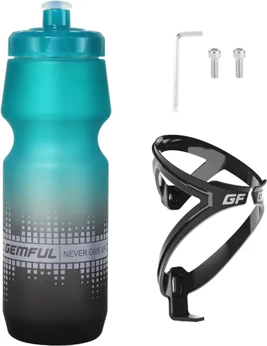 Vista 8 de GEMFUL Combo de soporte para botella de agua para bicicleta y botella de bicicleta, 24 onzas, 25.4 fl oz, libre de BPA, a prueba de fugas