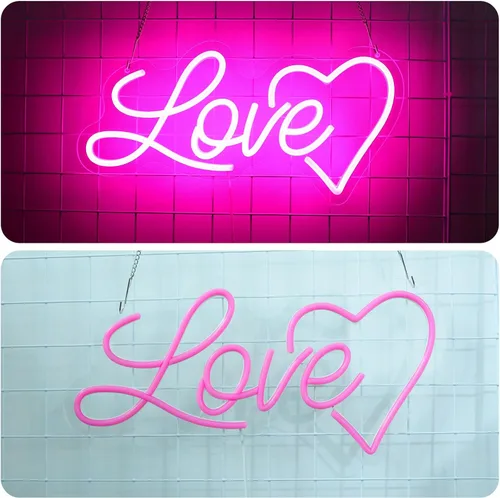 Vista 7 de ENUOLI LOVE Letrero de Neón, Letreros de Neón Luminosos Love para Pared de Habitación, Letrero Love Alimentado por USB, Letreros de Neón de Corazón