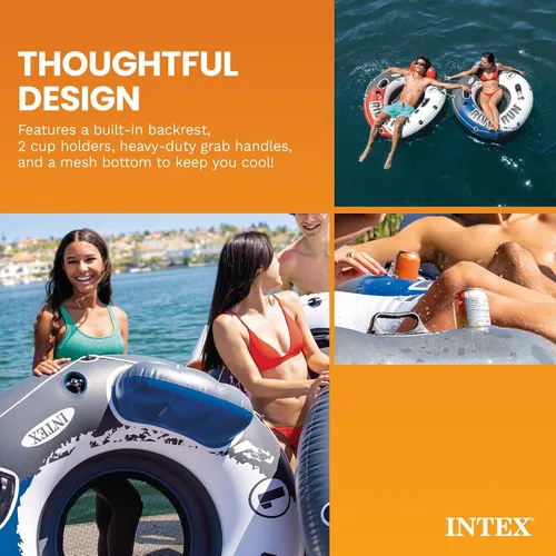 Vista 5 de INTEX 58825EP River Run 1 Salón flotante inflable: respaldo cómodo - portavasos integrados - Asas de agarre duraderas - Cuerda de agarre completa