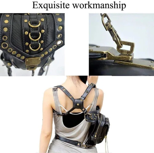 Vista 4 de Rebajas Cyber Monday Ofertas Venta Steampunk Riñonera Bolso para cintura Moda Gótico Hombro Bandolera Bandolera Muslo Pierna Capucha Bolsa de Viaje