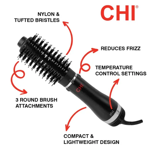 Vista 3 de CHI Cepillo redondo 3 en 1 para secado de pelo, cepillo secador de pelo para cabello liso y sin encrespamiento, 3 cabezales de cepillo