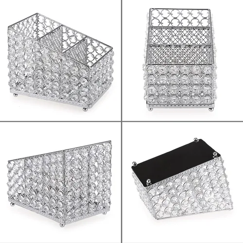 Vista 4 de Sumnacon Soporte de control remoto de cristal para mesa, magnífico soporte remoto de TV con 3 ranuras, elegante organizador de control remoto