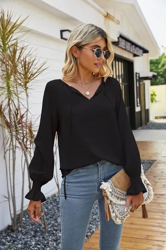 Vista 4 de SimpleFun Blusa de verano de manga corta con cuello en V floral para mujer
