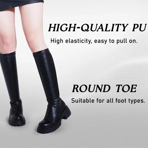Vista 6 de VIMISAOI Botas de plataforma gruesa para mujer, con puntera redonda, góticas, hasta la rodilla, botas de media pantorrilla