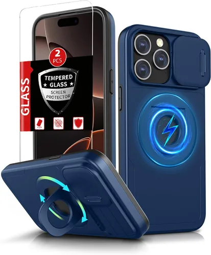Vista 28 de Funda magnética para iPhone 11 Pro compatible con carga inalámbrica MagSafe, con 2 protectores de pantalla, anillo kickstand de 360° integrado +