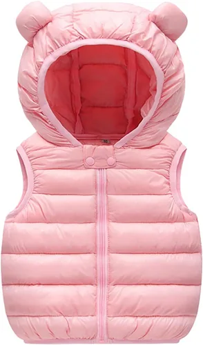 Vista 9 de Chaleco sin mangas de invierno para bebé, con cremallera sólida, con capucha y orejas de oso, chaqueta para niños y niñas